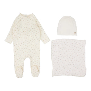 Cherry print layette set - Cream/pink