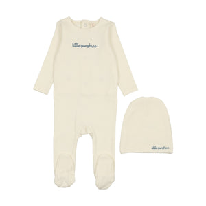 Cotton word footie set - milk/cloud