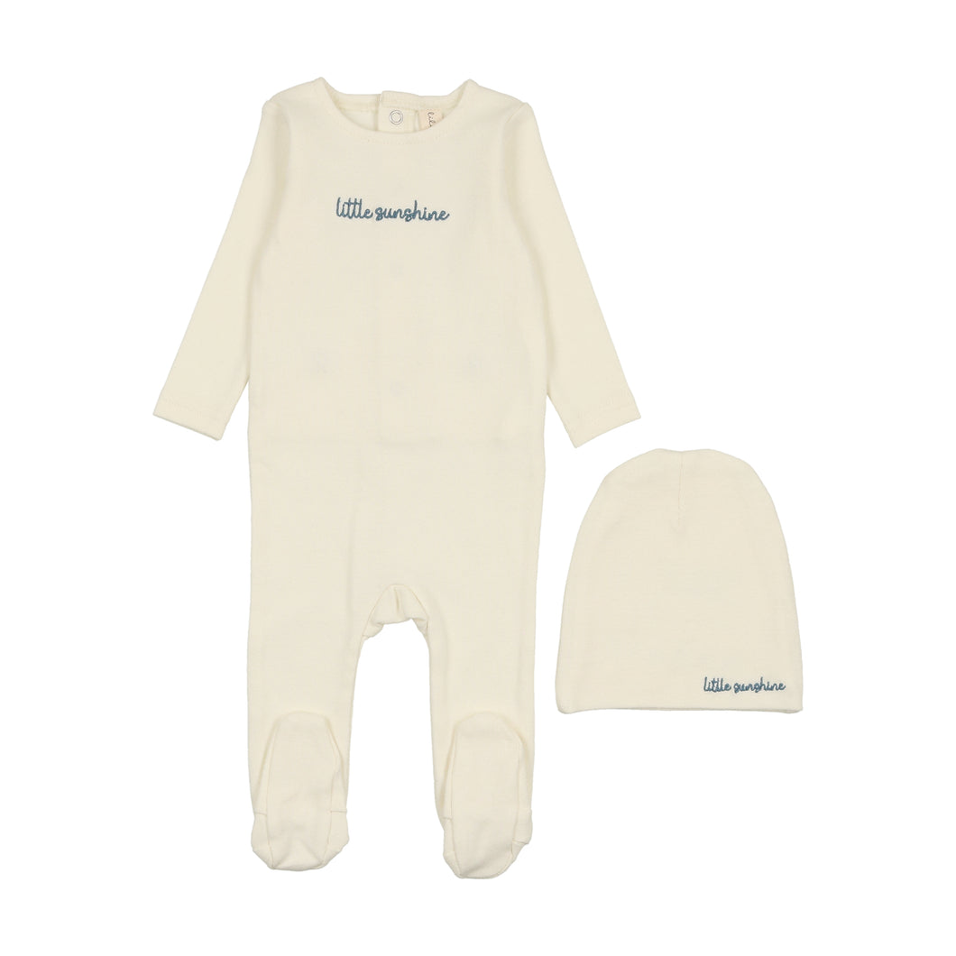 Cotton word footie set - milk/cloud
