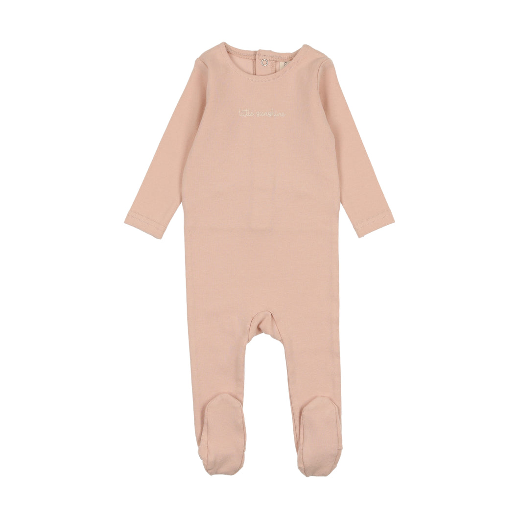 Cotton word footie - shell pink