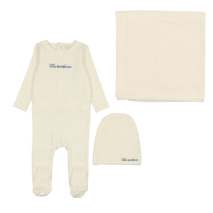 Cotton word layette set - milk/cloud