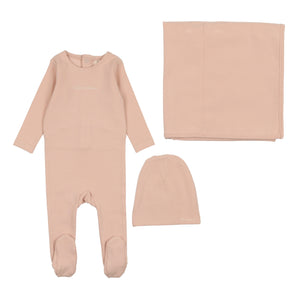 Cotton word layette set - shell pink