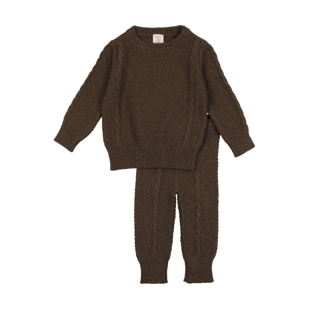 Cable knit set - heather brown