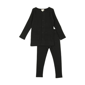 Cardigan ribbed set - black
