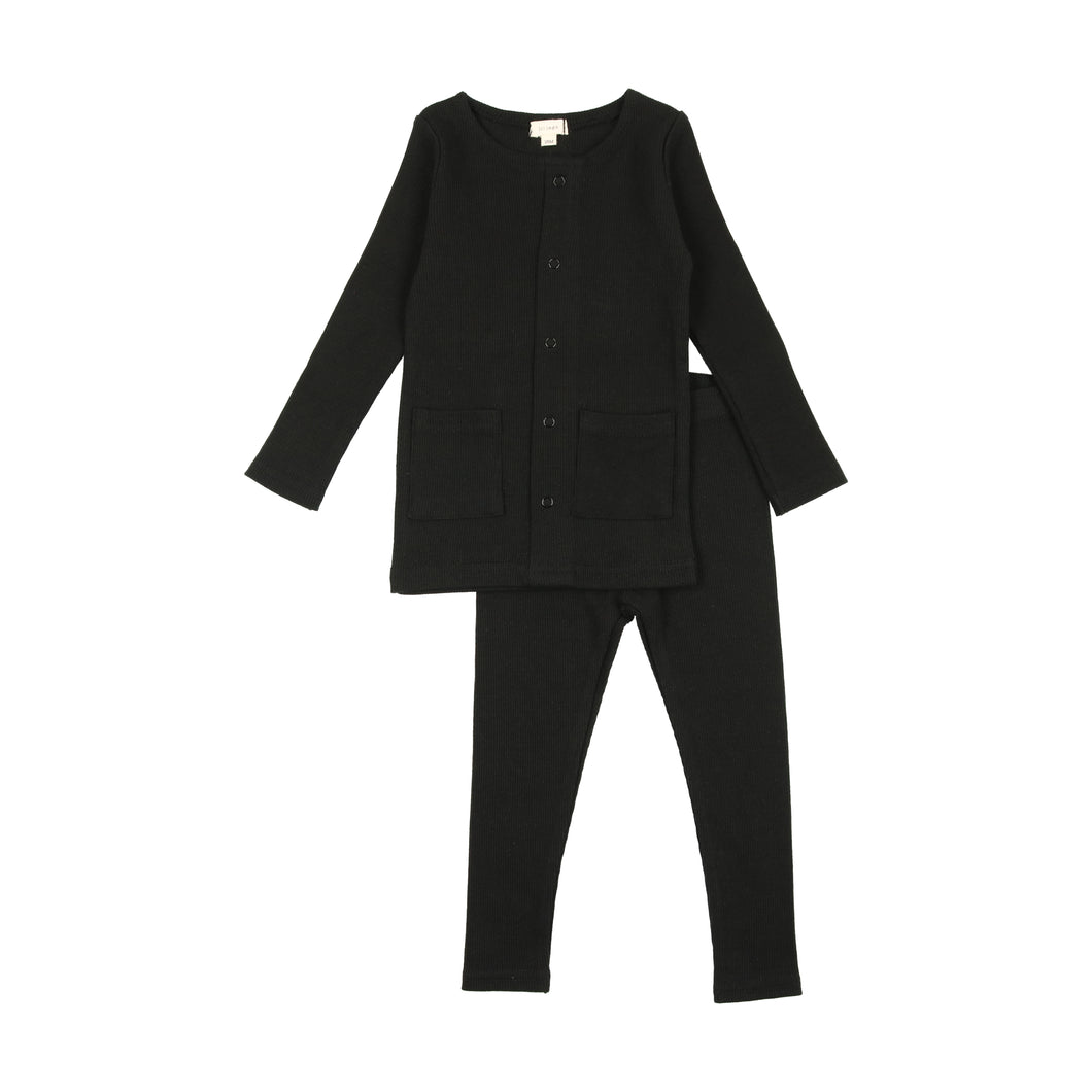Cardigan ribbed set - black