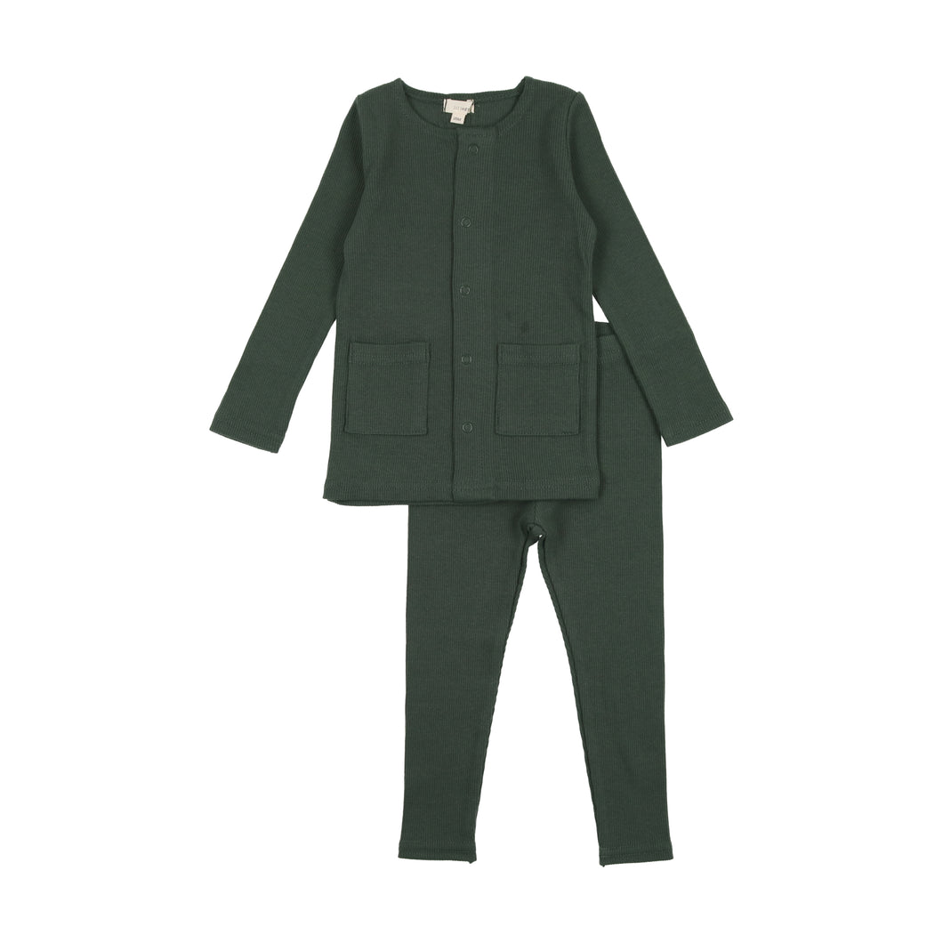 Cardigan ribbed set - green