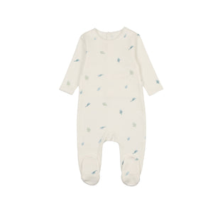 Cascade of leaves footie - ivory and blue