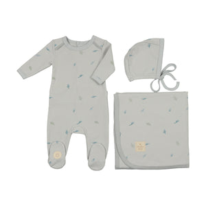 Cascade of leaves layette set - Pearl blue