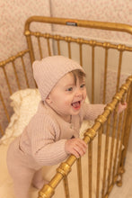 Load image into Gallery viewer, Chenille cardigan footie and beanie - Tea rose
