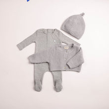Load image into Gallery viewer, Chenille cardigan footie and beanie - Mid grey
