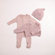Load image into Gallery viewer, Chenille cardigan footie and beanie - Tea rose
