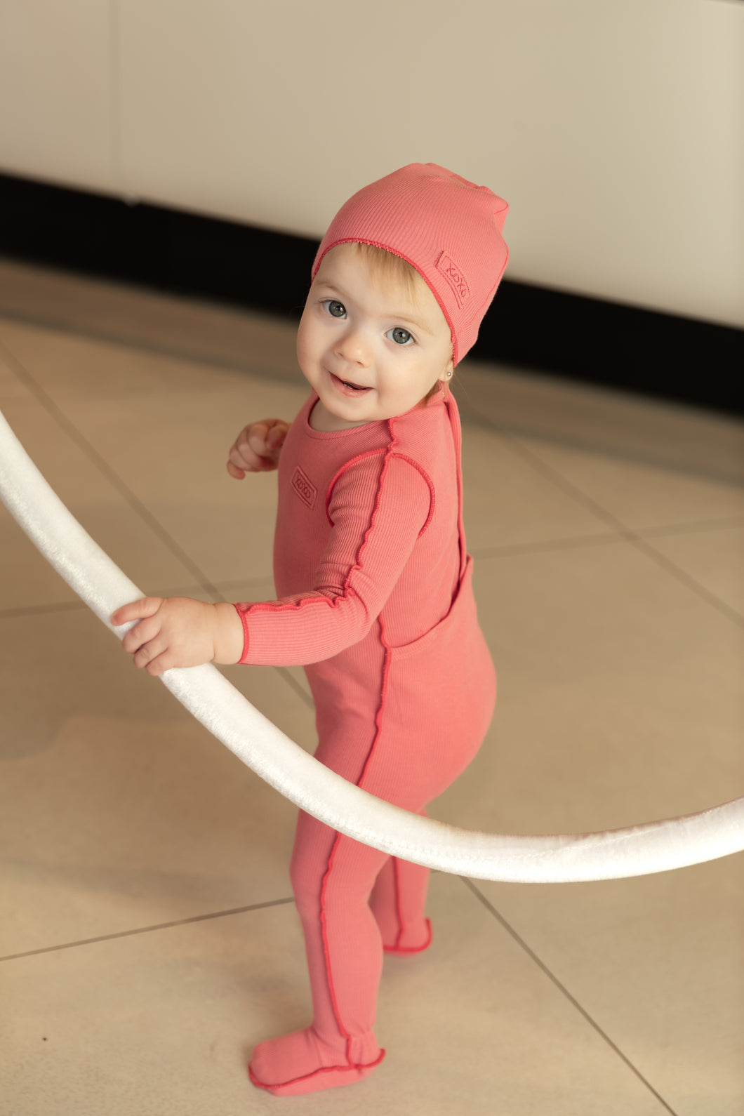 Classic ribbed layette set - bright coral