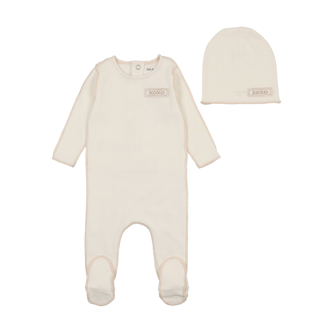Classic ribbed footie and beanie - chalk white