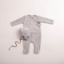 Load image into Gallery viewer, Classic stitch velour footie and bonnet - Dusty blue
