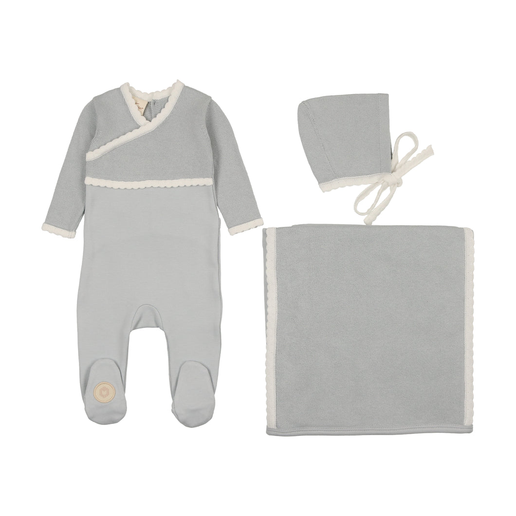 Classic wrap layette set - blue dawn