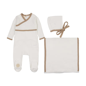 Classic wrap layette set - Ivory and taupe