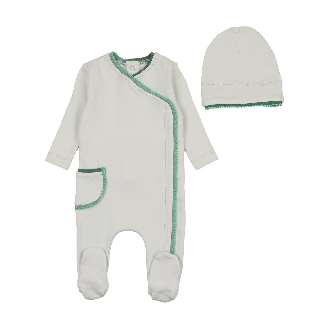 Colored scallop footie and beanie - blue wisp