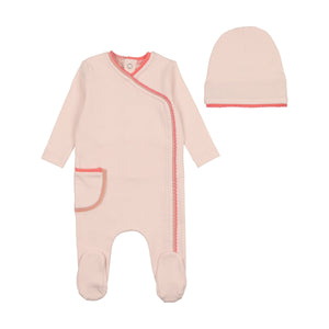 Colored scallop footie and beanie - pastel pink