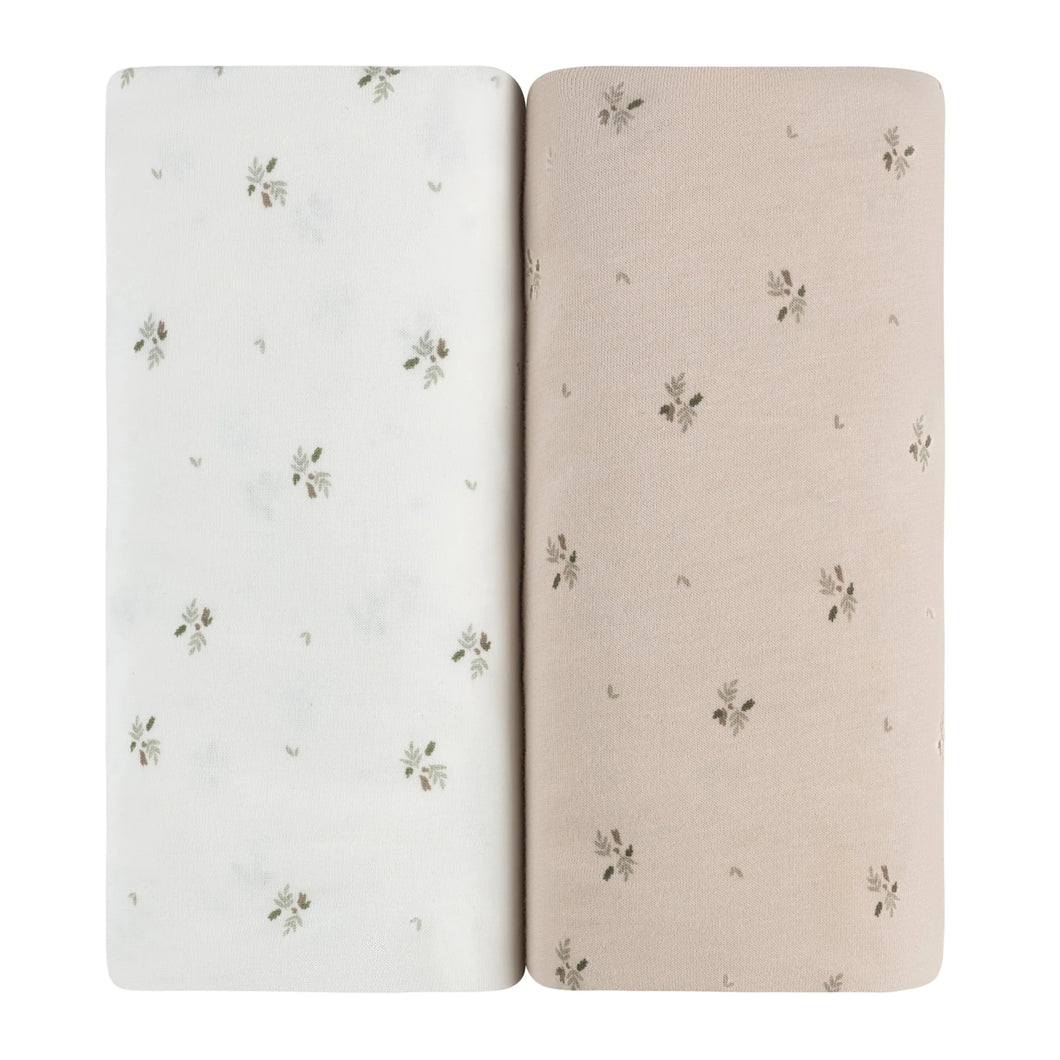 2 Pack Floral Print Sheets - Ivory/Sage / Bassinet