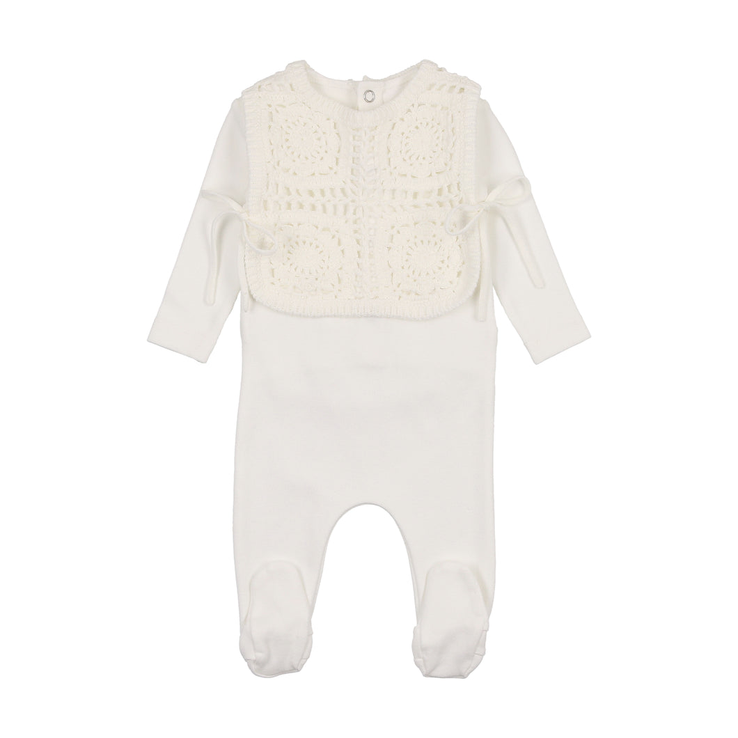 Crochet pullover vest footie and bonnet - white