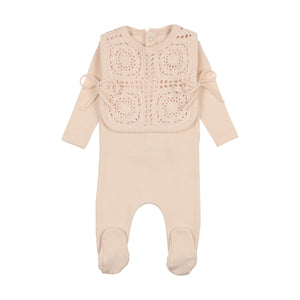 Crochet pullover vest footie and bonnet - champagne pink