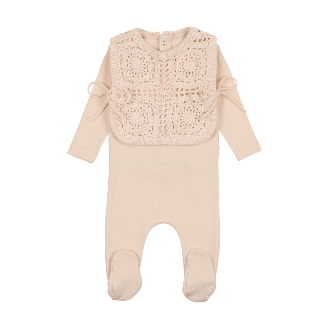 Crochet pullover vest footie and bonnet - champagne pink