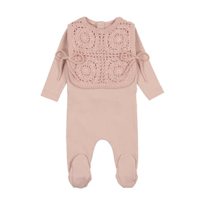Crochet pullover vest layette set - mauve
