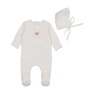 Crochet velour layette set - chalk white girls
