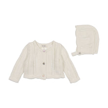 Load image into Gallery viewer, Crochet blanket, cardigan and bonnet gift set - chalk white
