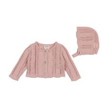Load image into Gallery viewer, Crochet blanket, cardigan and bonnet gift set - champagne pink
