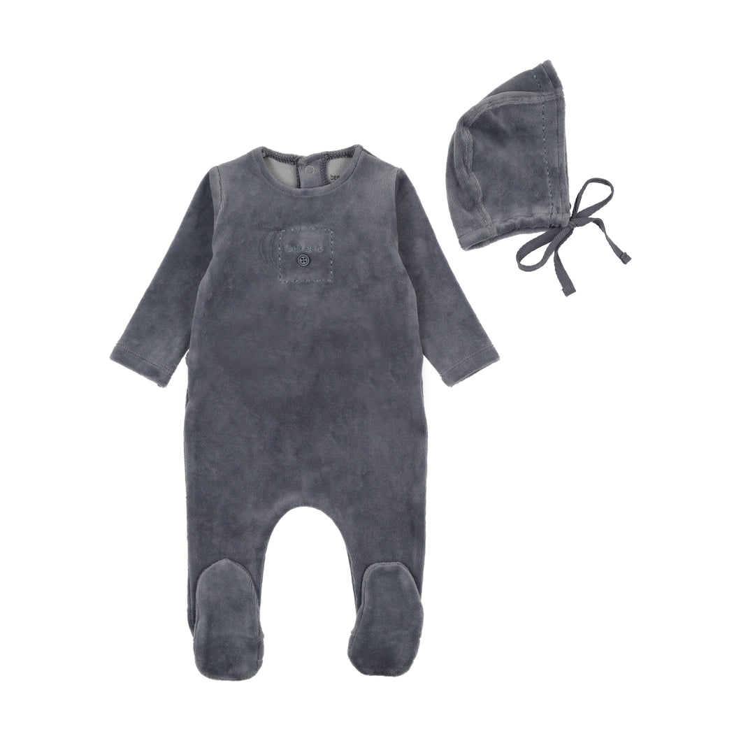 Cute as a button footie and bonnet - Blue horizon