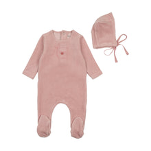 Load image into Gallery viewer, Cute as a button footie and bonnet - Satin pink
