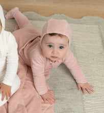 Load image into Gallery viewer, Cute as a button footie and bonnet - Satin pink
