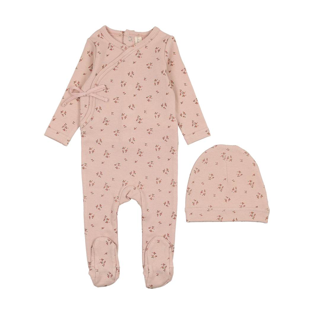 Dainty floral footie set - shell pink/floral