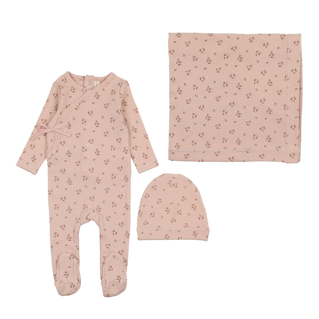 Dainty floral layette set - shell pink/floral