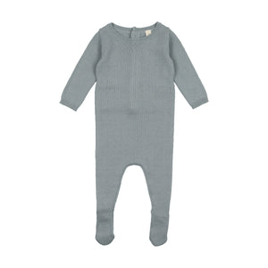 Dotted knit footie and bonnet - Blue