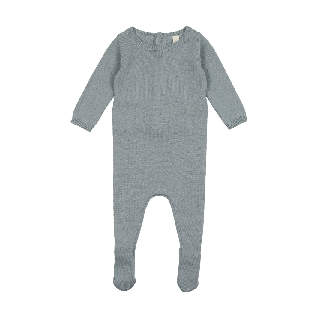Dotted knit footie and bonnet - Blue