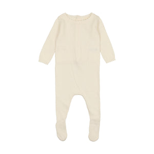 Dotted knit footie and bonnet - Cream