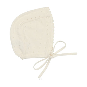 Dotted knit footie and bonnet - Cream
