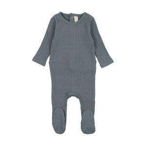 Dotted rib footie - Blue/ivory