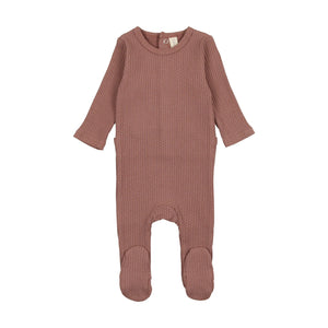 Dotted rib footie - Mulberry/ivory
