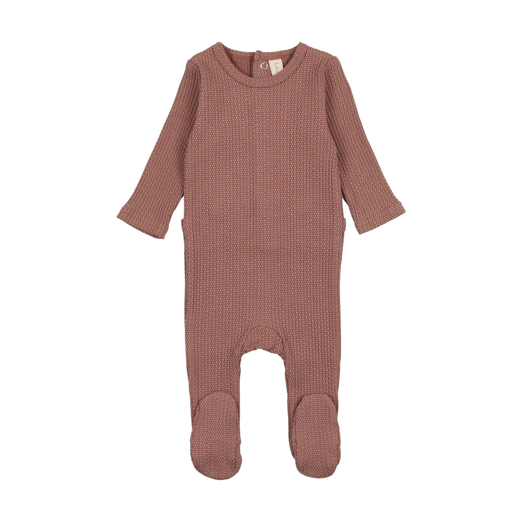 Dotted rib footie - Mulberry/ivory
