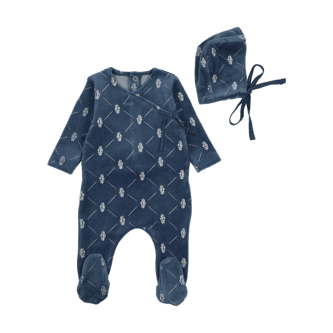 Diamond cone footie and beanie - Blue sea