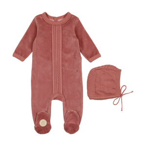 Dimple braid footie and bonnet - Ash rose