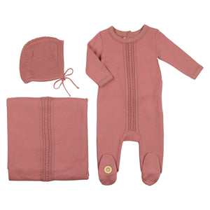 Dimple cord layette set - old rose