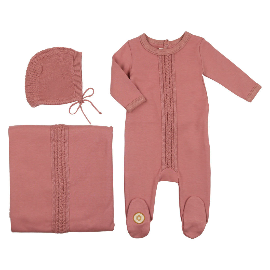 Dimple cord layette set - old rose