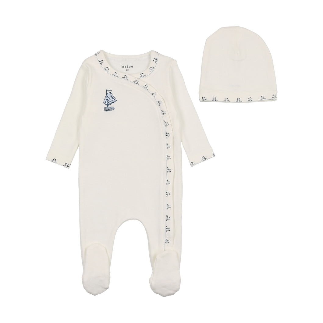 Dutch baby footie and beanie - chalk white boys