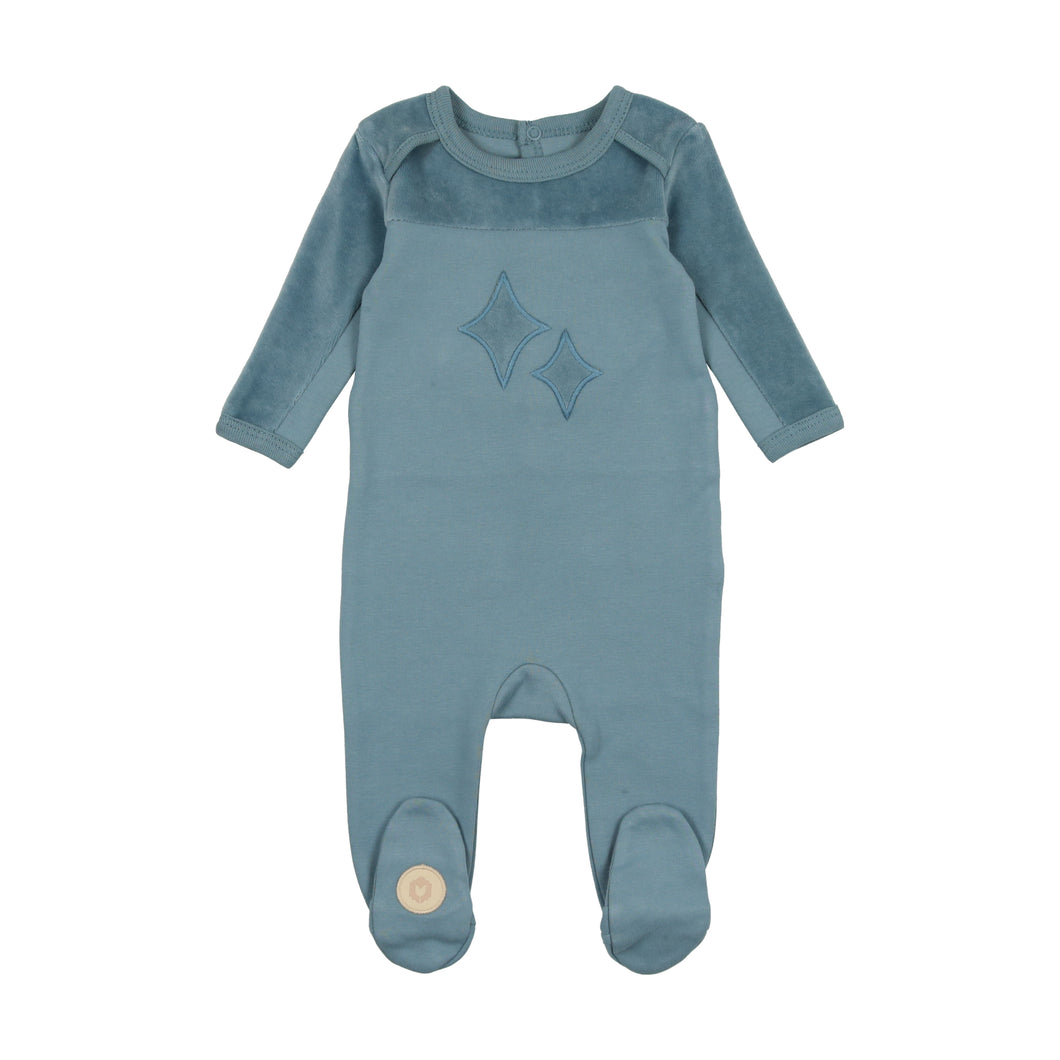 Embellished cotton boys footie - Windward blue
