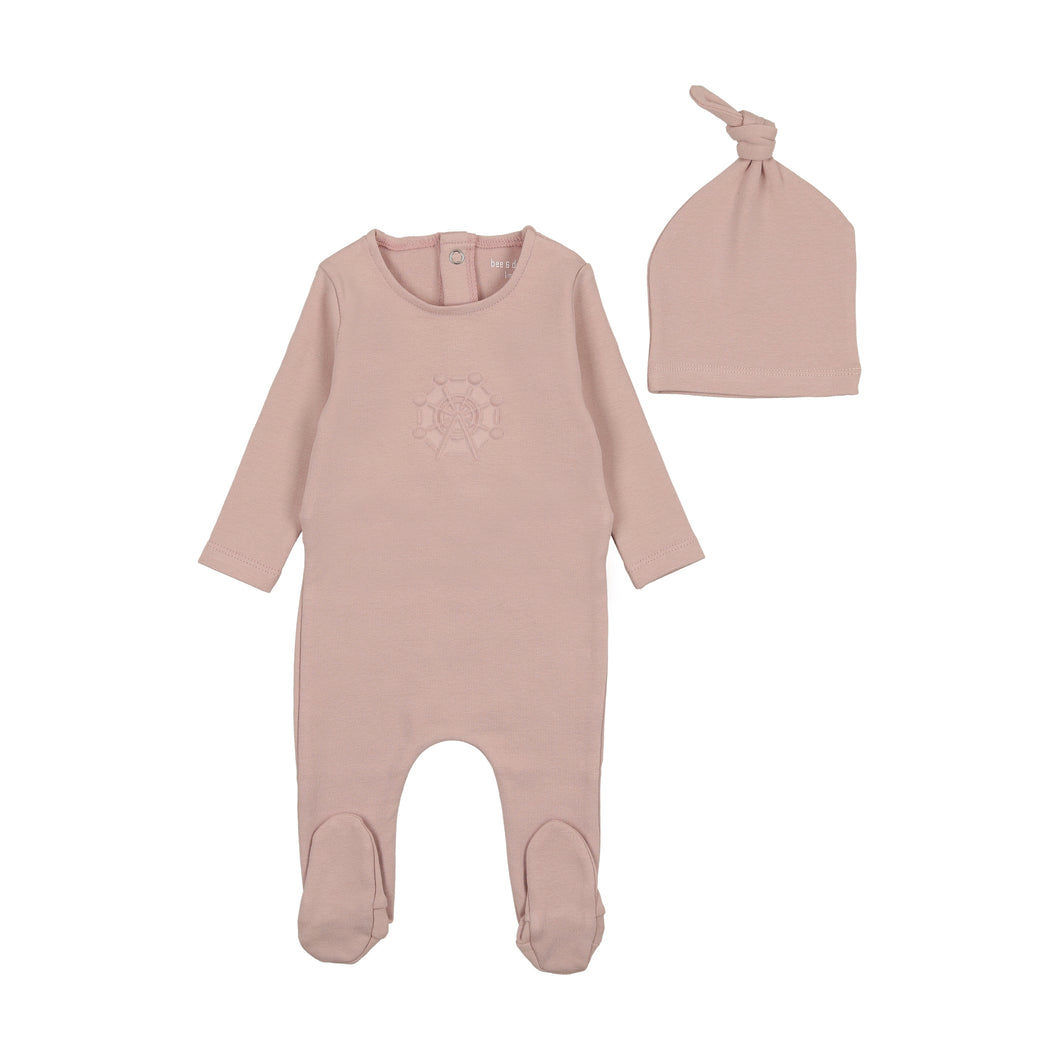 Embossed footie and beanie - Pink smoke