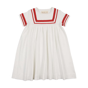 Tennis short sleeve sailor dress - ecru/red